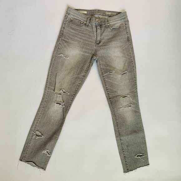 GAP Authentic Jeans Women 27 Gray Stretch Distressed Grunge Streetwear - Picture 6 of 12
